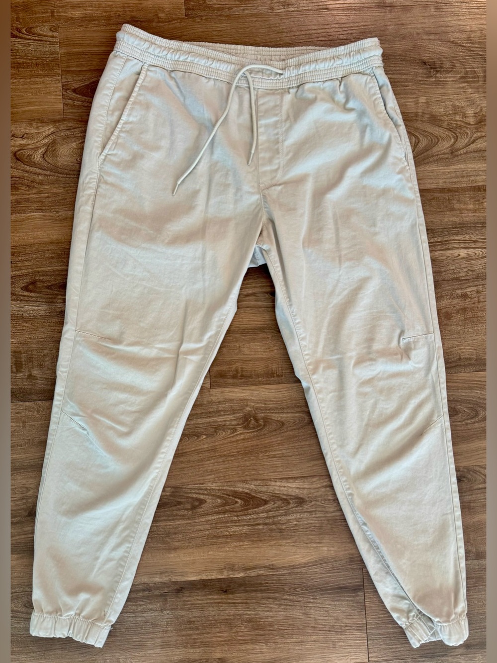 ZARA Men's Light Beige Jogger Pants – Casual Drawstring Trousers